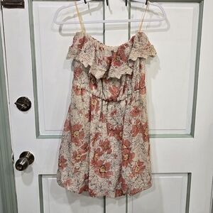 Poetry Beige and Coral Patterned Dress